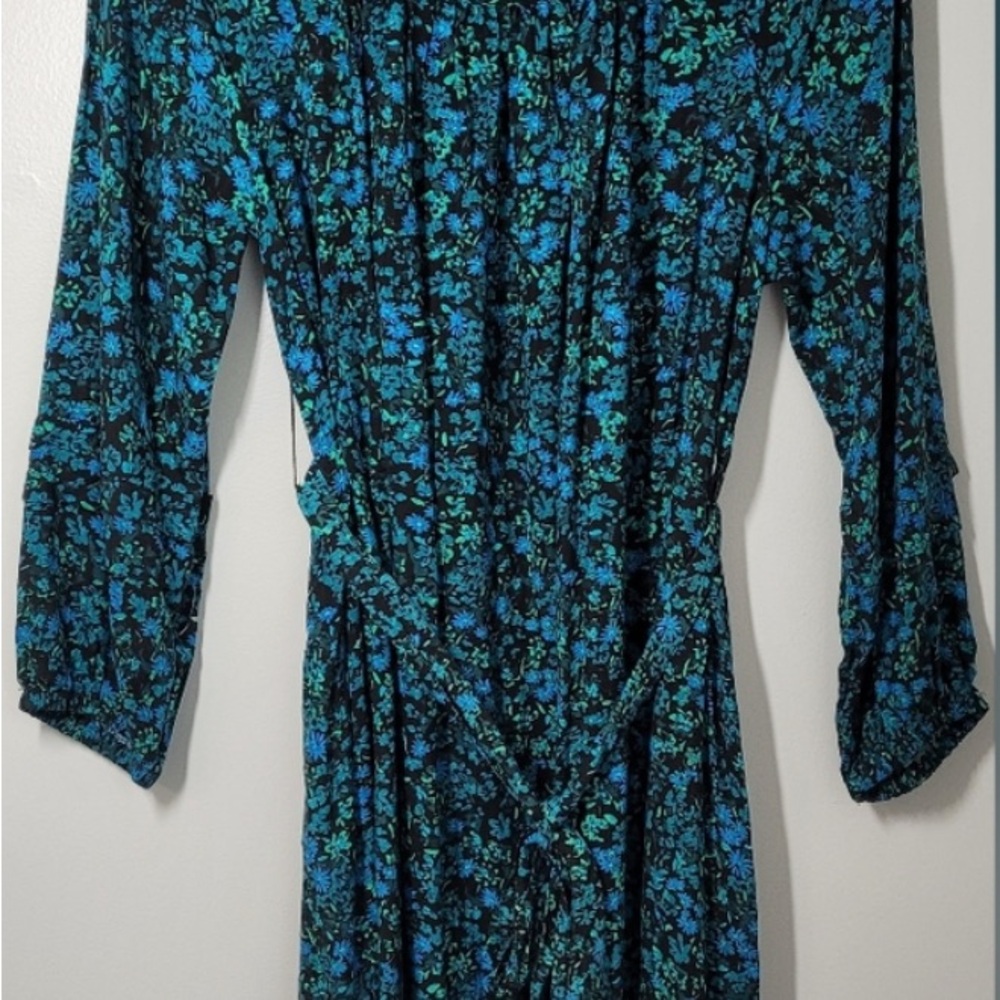 Terra & Sky Blue and Green Floral Long Sleeve Dress